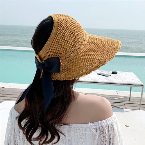 防晒遮阳大沿太阳帽防紫外线卷卷可折叠空顶凉帽女夏透气时尚草帽 - 图2