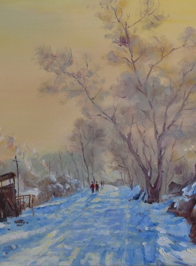 画家一手绘原创雪景抽象装饰油画作品沙发欧式客餐厅玄关壁画定制