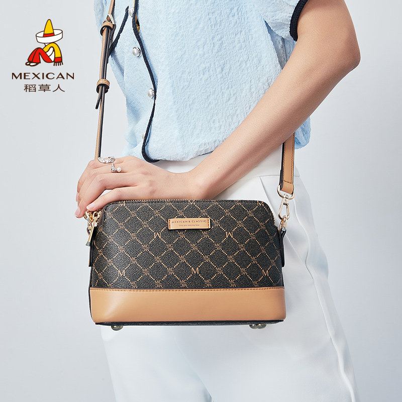 稻草人女复古休闲高级感老花单肩包 稻草人箱包女士包袋