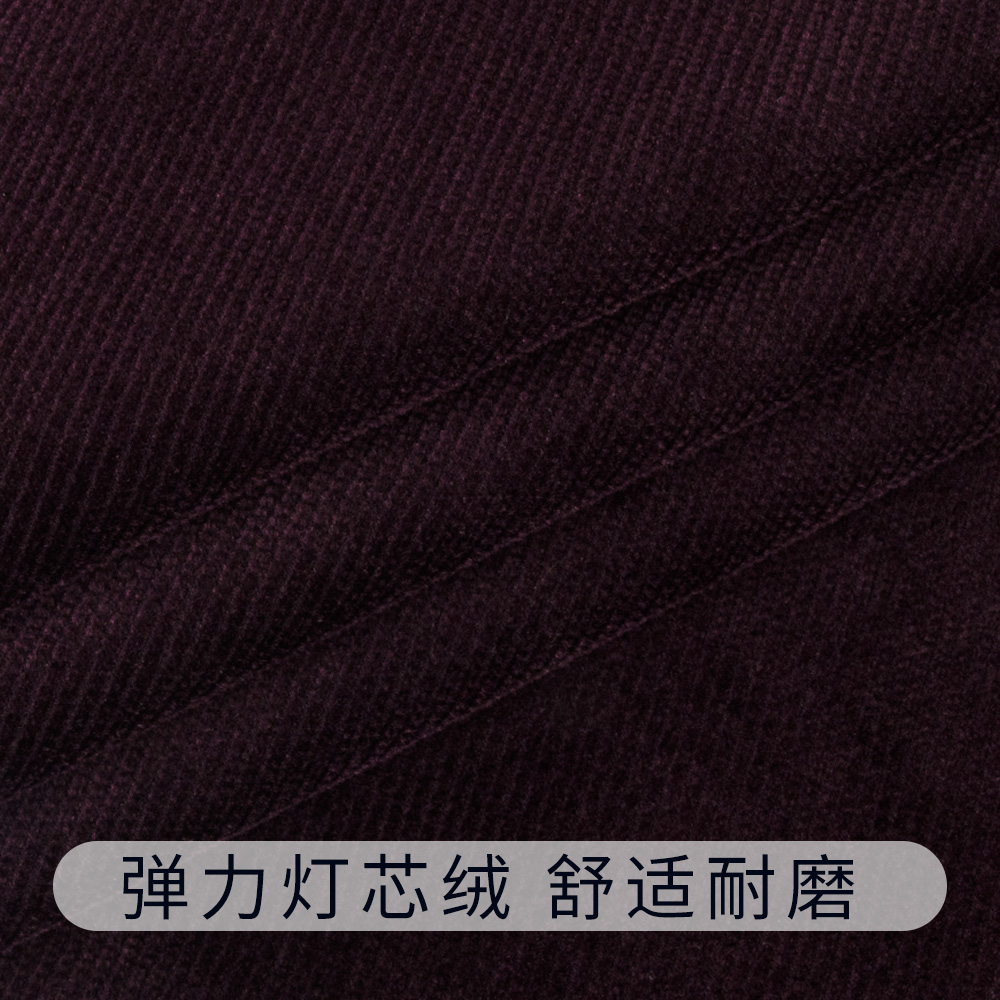 巴豹灯芯绒长裤男秋冬季弹力修身直筒枣红色中高腰条绒休闲裤子-图2