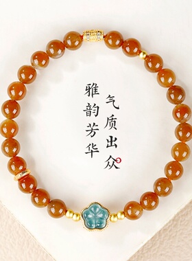 和田玉手串女款天然玉石串珠黄糖玉新中式蓝水翡翠配件送女友手链