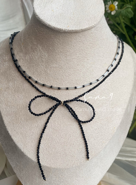 水晶蝴蝶结手工自制气质锁骨链女黑色高级感choker颈链串珠项链