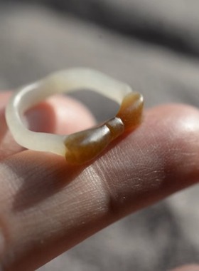 和田玉 且末料 指环 戒指 招财  可爱 猫瓜 纯手工雕刻 精细