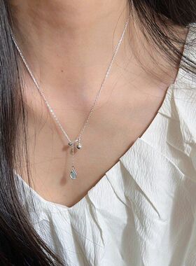 气质水滴推拉调节蓝色感锆石清冷