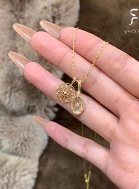 锁骨吊坠轻奢双复古项链送礼物链雕花镂空