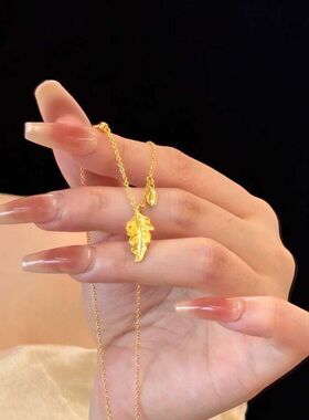 百搭叶子锁骨轻奢古法国潮黄金