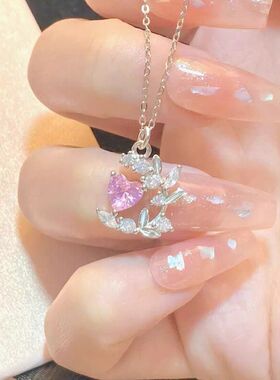 麦穗花朵百搭锆石粉色女项链闪