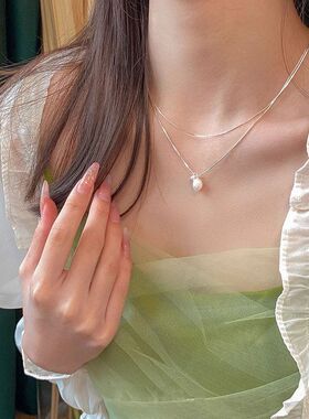 ins简约珍珠项链戴高级感锁骨百