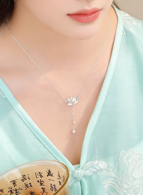 莲花项链流苏复古足银新款女气质