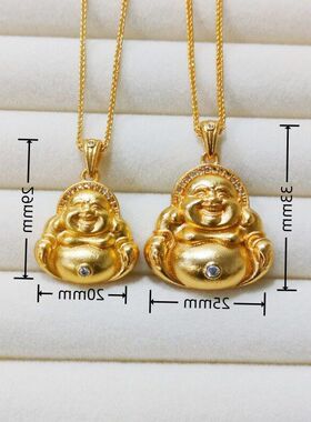弥勒佛项链时尚设计锁骨镶钻链沙金大肚坠点钻佛挂笑口常开女古法