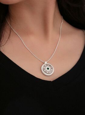 女复古罗盘项链旋转镶钻可文艺