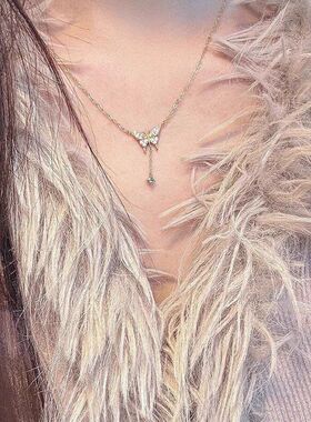 绿女锆石锁骨蝴蝶流苏链小众颈