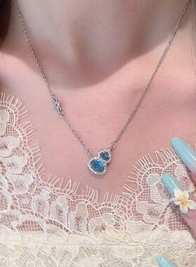 锆石葫芦锁骨吊坠链小众新中式项饰设计女高级感批发气质项链蓝色