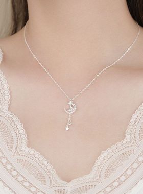 设计链999项链气质足银星月女