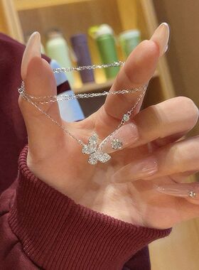 小红书闪设计韩系甜妹项链锆石首饰同款精致链小众女超锁骨蝴蝶风