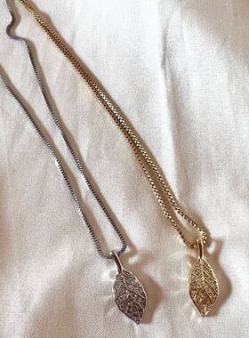 女树叶子盒子镶新款项链锁骨链
