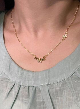 韩版锆项链蝴蝶花朵颈闪批发女