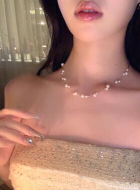 掉色钢韩系小众满天星双层不气项链锁骨女款choker钛高级感珍珠链