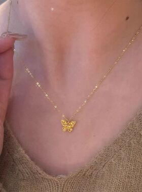 批发金色蝴蝶项链高级感碎冰冰