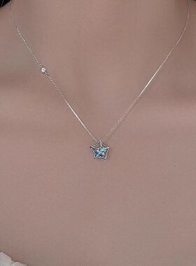 链五角星项链锆石链小众蓝色颈