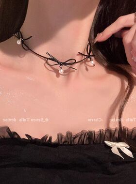 配饰皮绳choker珍珠项链链高级