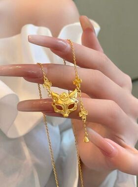 新款新中式y国风仿金灵锁骨2025流苏配饰女款狐狸字面具项链吊坠