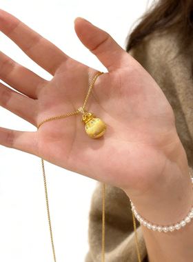 新中式拉丝花丝镶钻钱袋子锁骨链