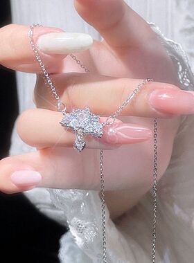 锆石锁骨女轻项链奢小众皇冠红