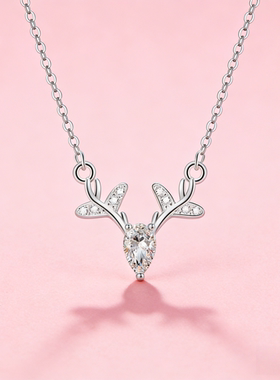 链女闪钻足银锁骨气质颈纯银项链