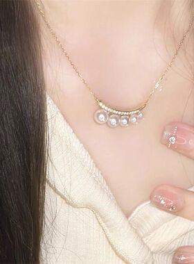 链珍珠项链锁骨轻奢小众排钻女