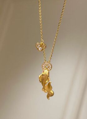 项链运转锁骨吞金锦鲤镶钻古法链