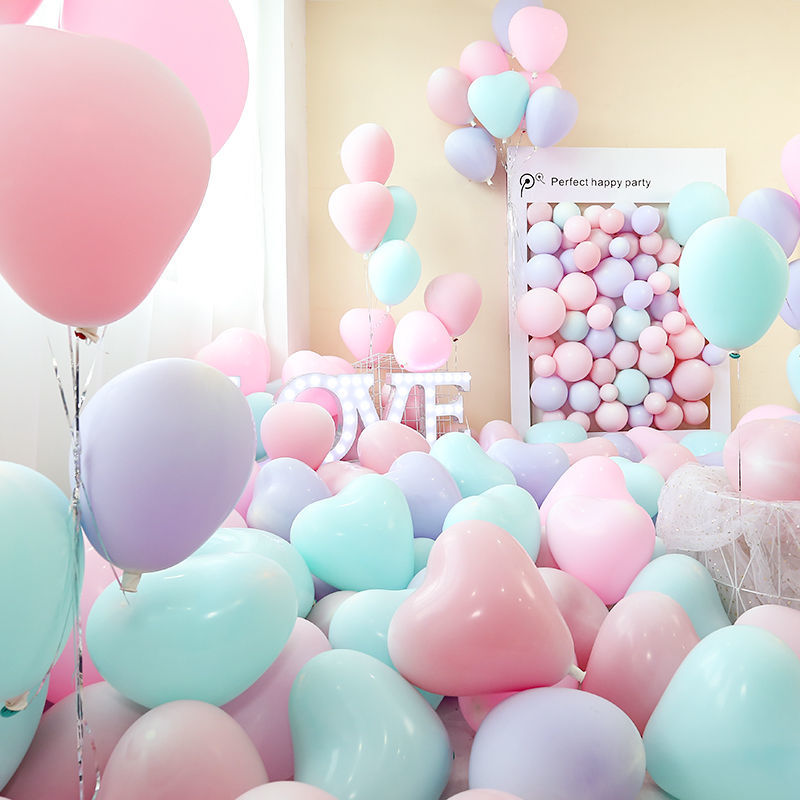 心形马卡龙色气球生日装饰场景布置结婚用品儿童周岁派对用品-图0