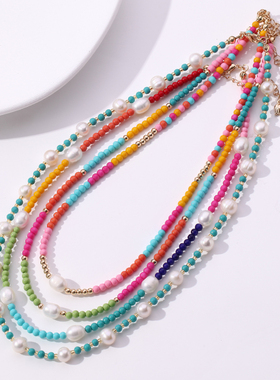 S33 潮牌 欧美流行 彩色 串珠 项链 花 星星 笑脸珍珠 吊饰 链条