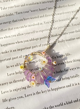 天然水晶海蓝宝月亮绕线