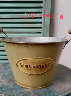 外贸日系花盆球根小草铁皮桶田园