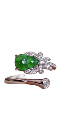 天然a货翡翠葫芦戒指s925纯银翡翠饰品电商源头爆款