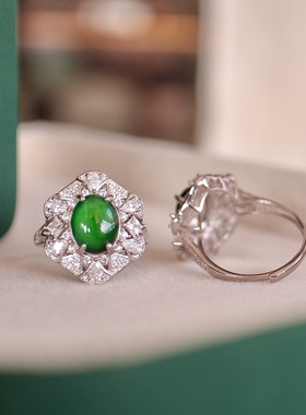 天然翡翠戒指S925纯银新款翡翠珠宝饰品A货简约女款可出证书戒指