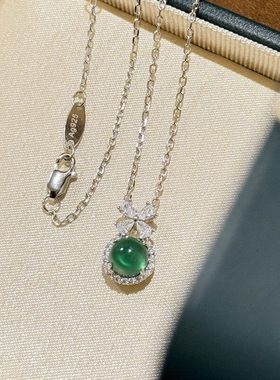 XBK蝴蝶四钻仿 新中式翡翠S925纯银玉石个性小众简约迷你项链