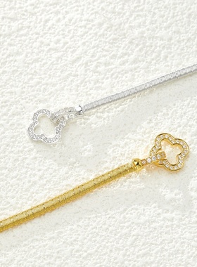 设计师意大利精工银丝S925银2.5扁光身银丝配四叶草镶闪锆手链送