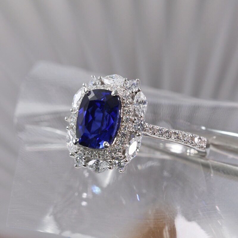 3 carat royal sapphire square full diamond ring S925 silver jewelry ring gift cultivation 2025 new style