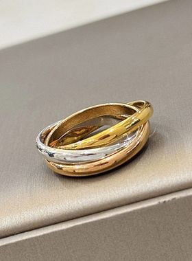 纯银S925个性三色三环圆圈戒指