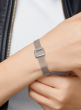 轻奢意大利流金岁月S925银方形扣亮闪镂空表带手链周家同款时尚