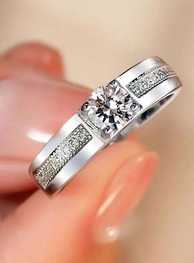 石活情侣一对戒指韩日结婚男女闭口s925方糖纯银对戒钻戒简约莫桑