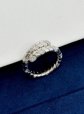 设计师S925银中古风弹簧戒指欧美时尚镶钻蛇形戒指 弹力ins热款
