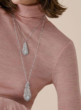 轻奢坠链均925银镀金高碳钻海蓝宝宝家羽毛满钻时尚晚宴项链