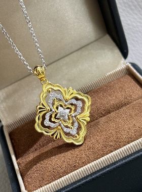 黄金小众镂空宫布契风纯银项链歌剧院拼设计古风S925复古色中女