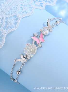 设计师s925纯银蝴蝶山茶手链女款小众ins轻奢感花朵手饰送闺蜜