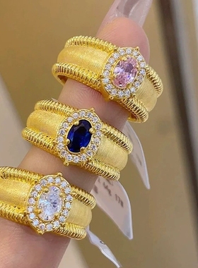 一眼万年红宝石指环轻奢素戒指食指女款镀18K玫瑰金血红开口可调