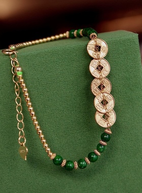 天然缅甸翡翠五帝钱手链s925纯银爆款五帝钱手链珠宝饰品