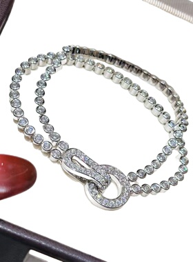 轻奢s925纯银 圆圈拉环双排钻手链感精致百搭爆闪满钻